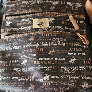Beverly Hills Polo Club Brown Logo-Print Messenger Bag with Tan Trim